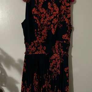 Nanette Lepore Navy  and Orange Embellished Ruffled/pleated Midi Dress